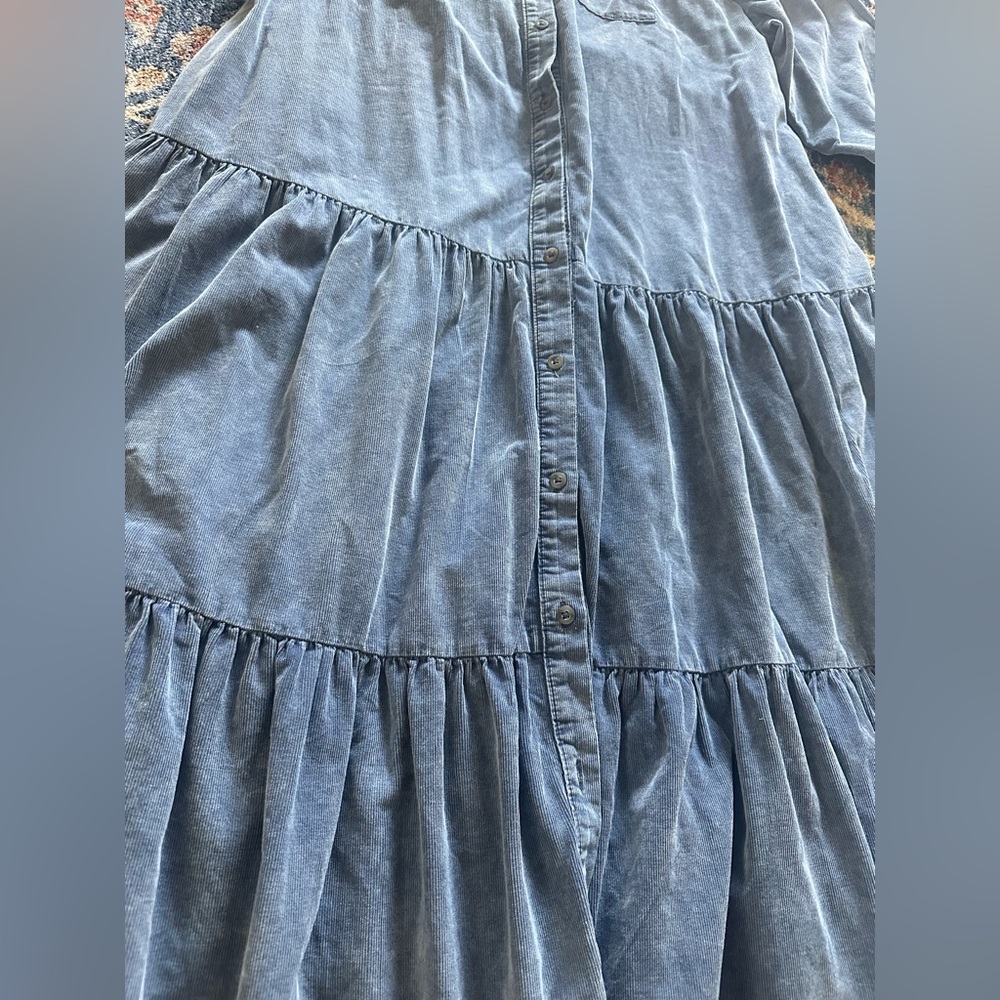 Pilcro Anthropologie Marta tiered navy corduroy button down maxi dress 1X - Picture 8 of 10